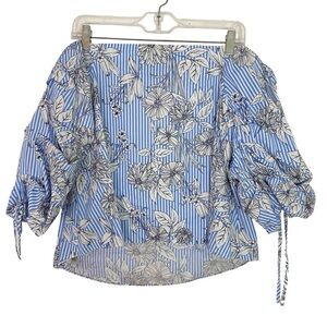 Timing Floral Top Womens Size Medium Off The Shoulder Striped Half Sleeve